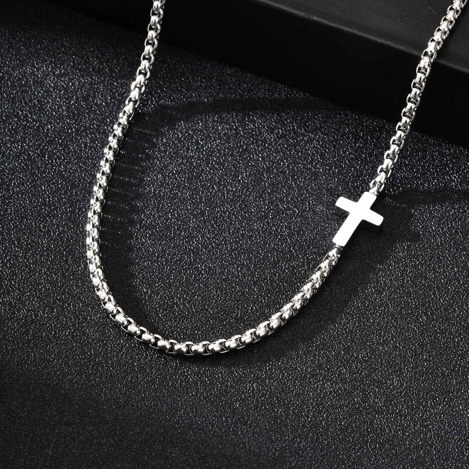 Stainless steel Square Pearl Chain CrossNecklace for Men 20″ 50cm Religious