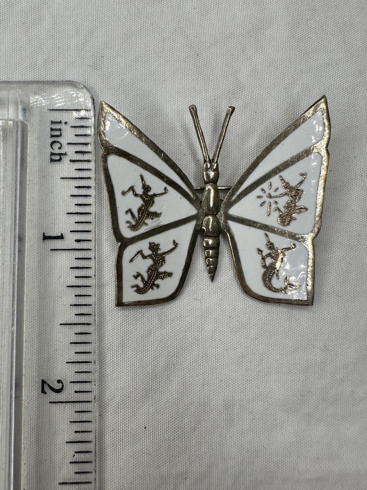 Siam Sterling Silver Butterfly Brooch Shite Goddess Pin White 925 Signed VTG