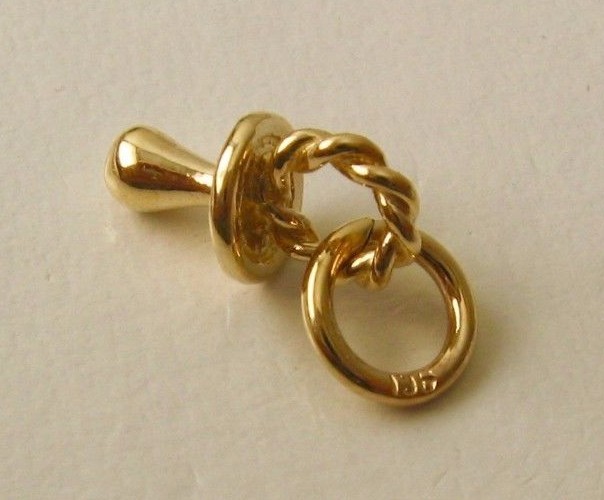 SOLID 9K 9ct Yellow Gold 3D BABY DUMMY New Born Charm GIFT Pendant RRP $259