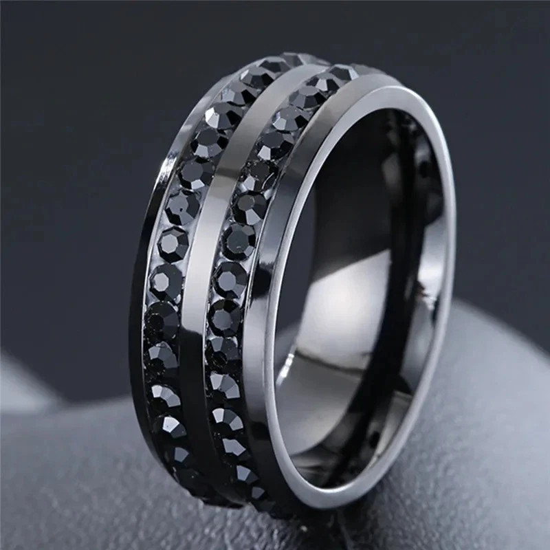 8mm Stainless Steel Wedding Silver/Gold Band Men Women Couple CZ Ring Size 5-13
