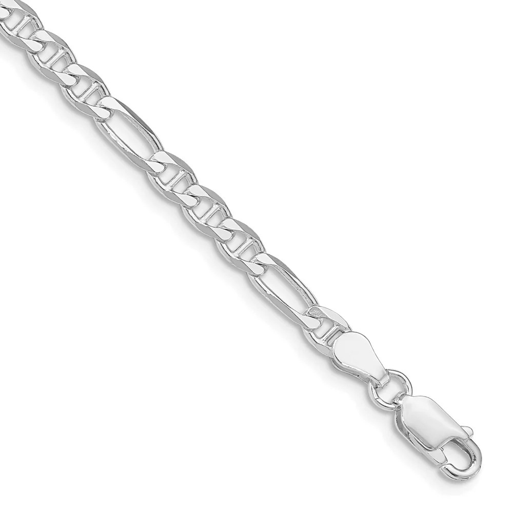 Sterling Silver Rhodium-Plated 3.75mm Figaro Anchor Chain Bracelet 7″-8″