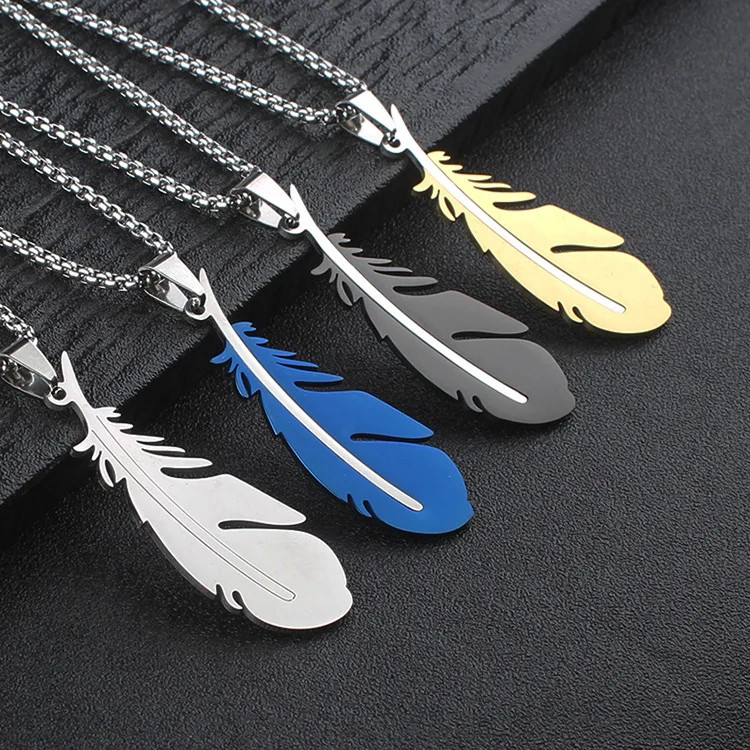 Men Women Necklaces Hip-hop Versatile Stainless Steel Feather Pendants Personali