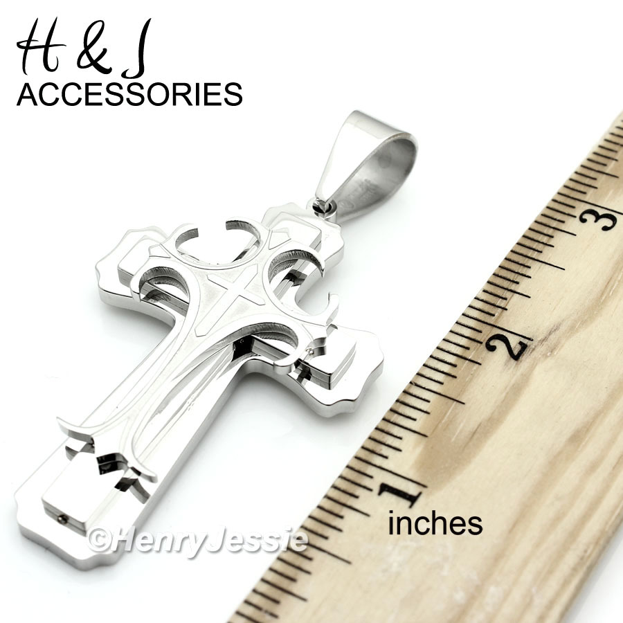 MEN Stainless Steel Silver Cross Charm Pendant*SS24-SIZE 2.2″x1.5″