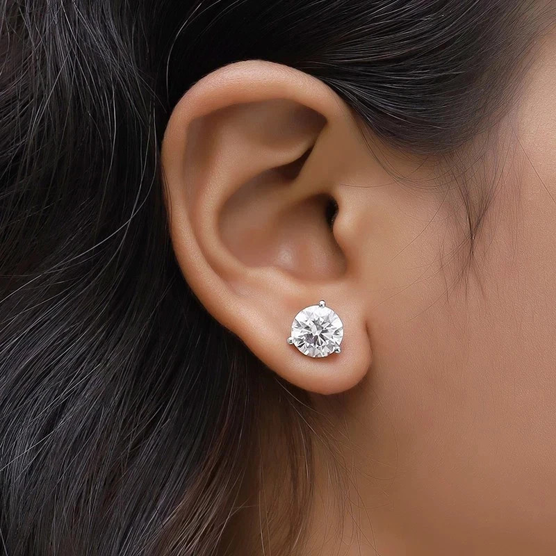 Screw Back Solitaire Earrings 2.50Ct Lab Grown Diamond 14k Yellow Gold Plated