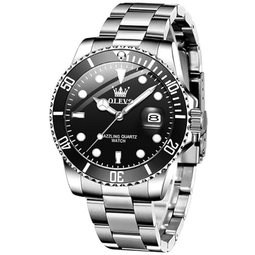 Mens Watches, Silver Dress Gold Classic Luxury Big Large 5885 steel black dial