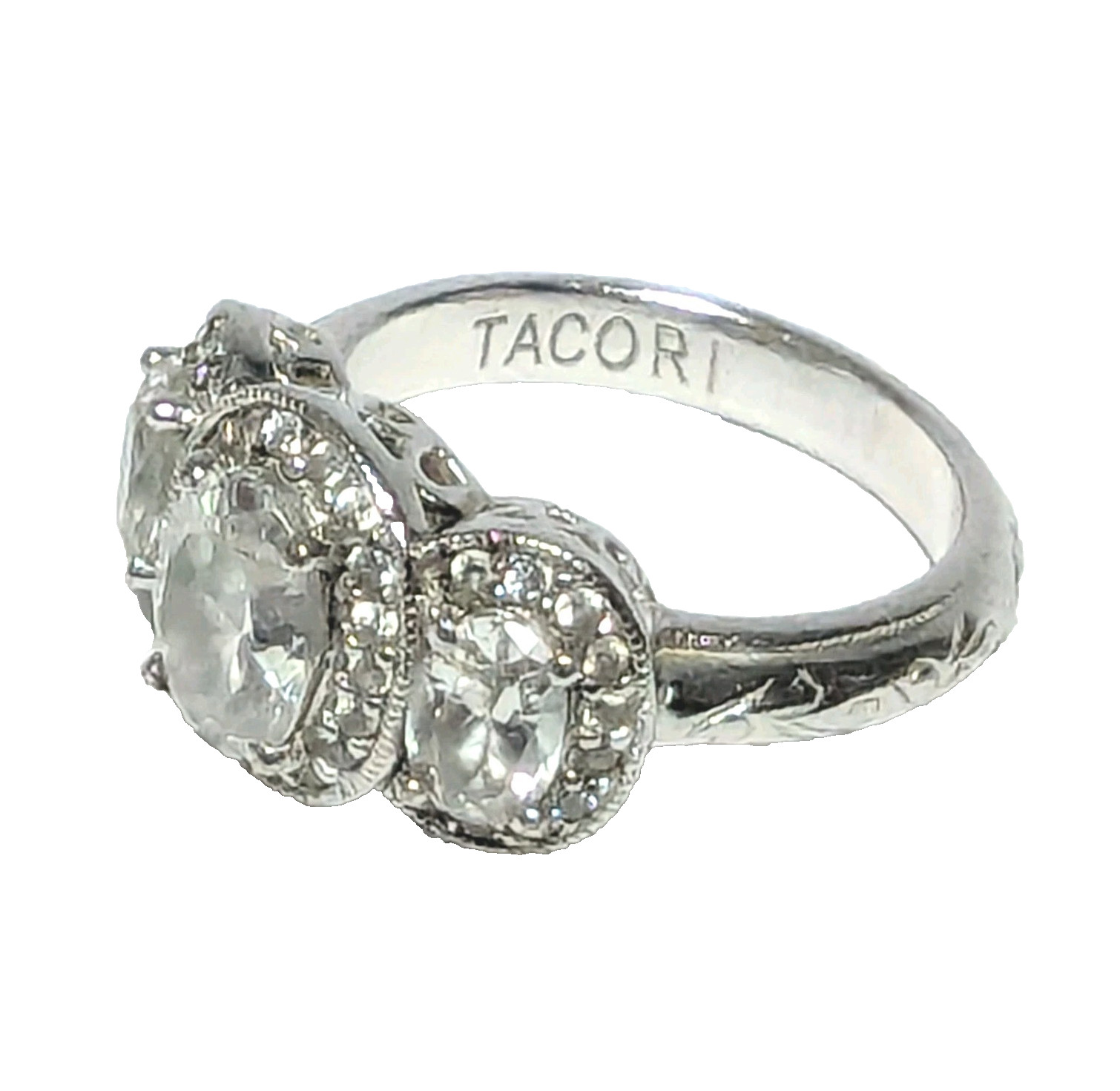 Tacori Sterling Silver Diamonique 925 CZ Bloom With Love 3 Stone Ring Size 7