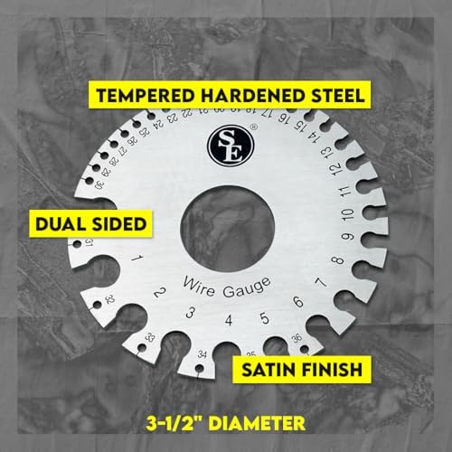Dual-Sided Non-Ferrous Wire Gauge – 0-36 AWG and SAE, 3.5″ Diameter, Tempered
