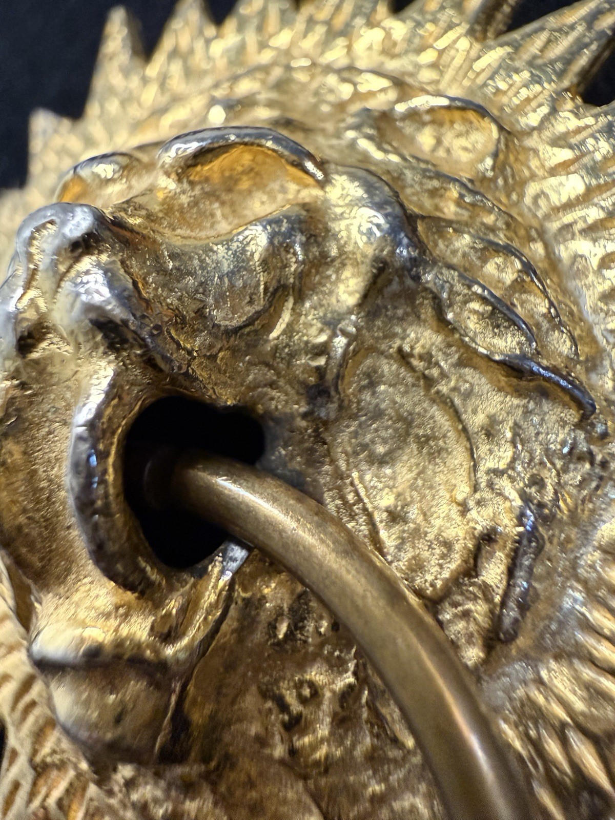 Vtg Vanse Authentics Gold Tone Lion Head Door Knocker Sunburst Brooch Pin Signed