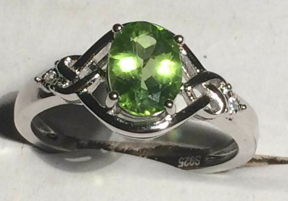 Peridot Ring Natural 8x6mm Solid Sterling Silver Sizes 6.5 to 10 US