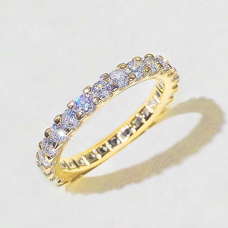 2 Colors Classic Women 14k Gold PLated Sparkling CZ Band Ring Wedding Engagement