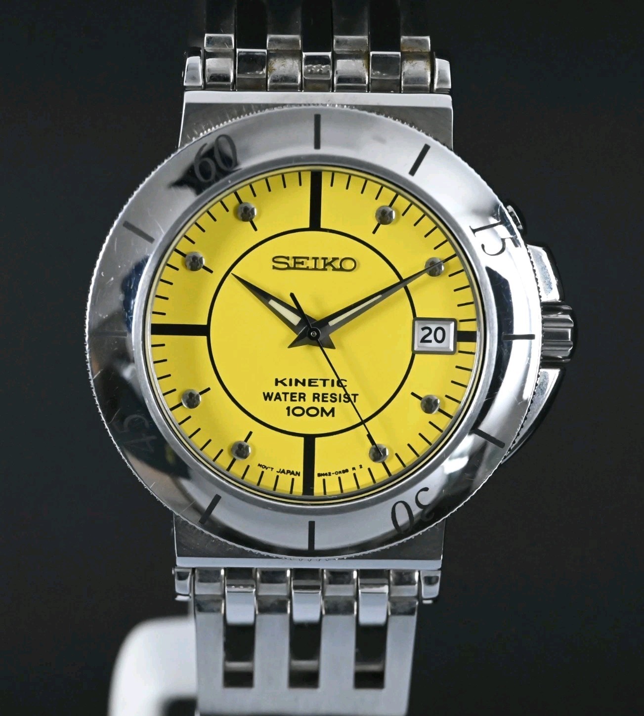 SEIKO 5M42-0G90 VINTAGE KINETIC YELLOW DIAL 39 MM (NOS & ORIGINAL & FULL SET)