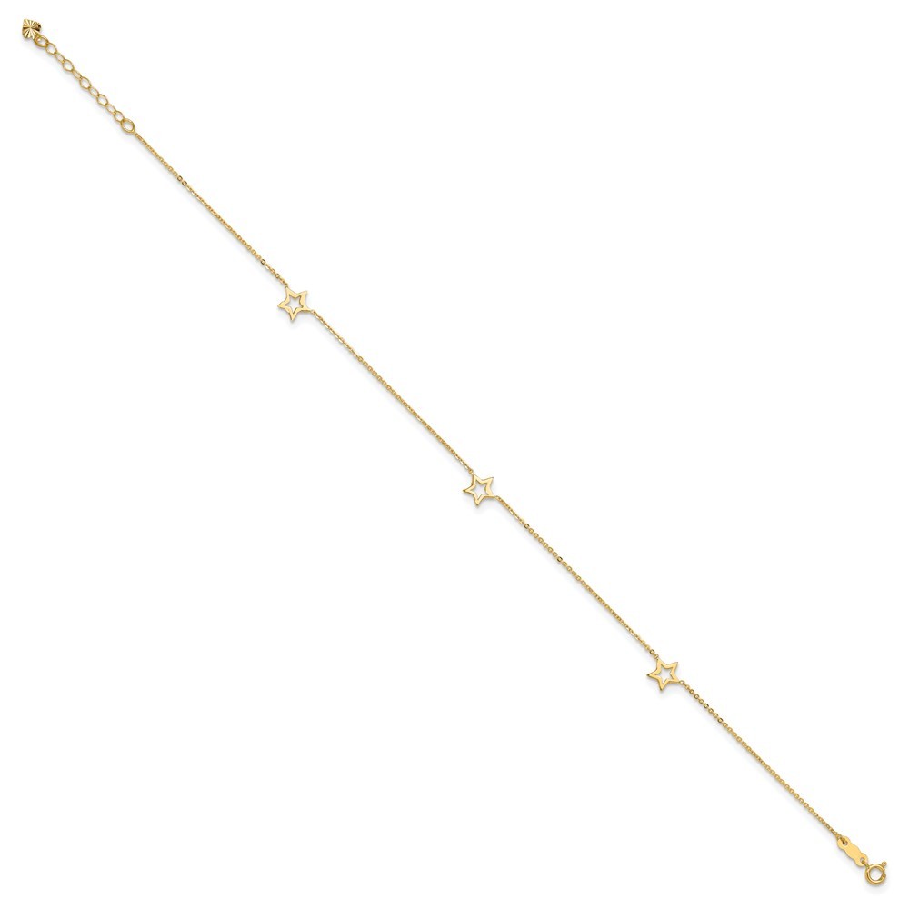 14k Yellow Gold Adjustable Star 9in Plus 1in extension Anklet 1.05g