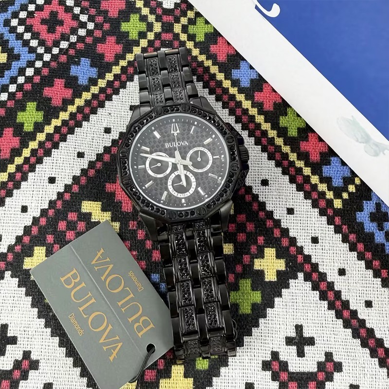 Bulova Classic Octava Crystal Men 98C134 Black Dial Diamond Quartz Watch 41.5mm