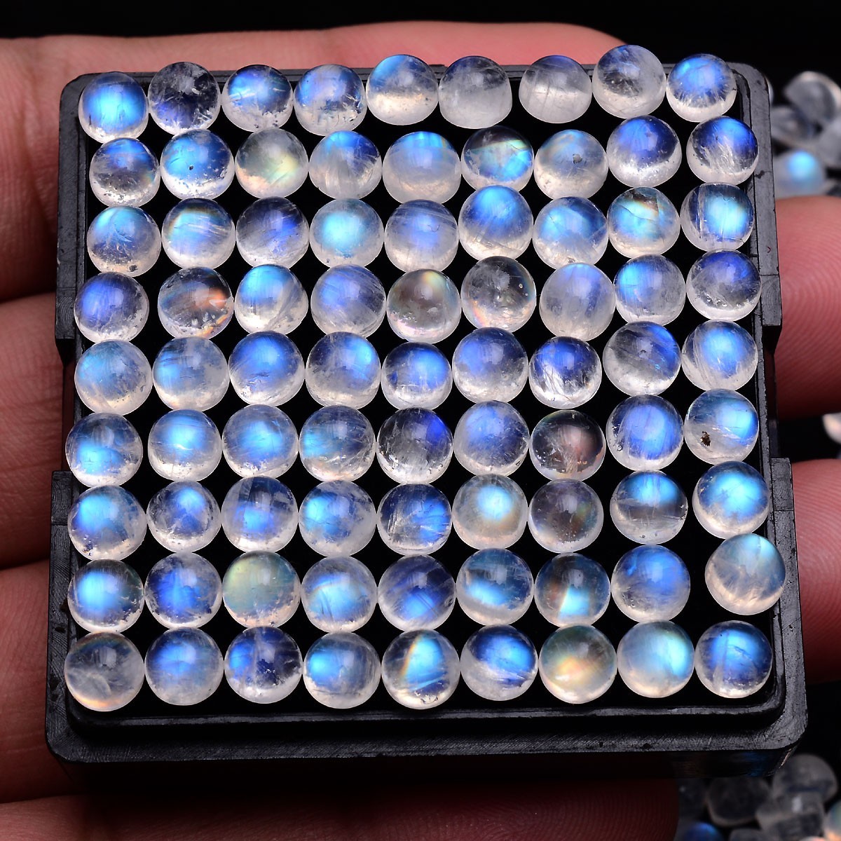 27 Pcs Natural Rainbow Moonstone 5mm Finest Quality Round Cabochon Gemstones Lot