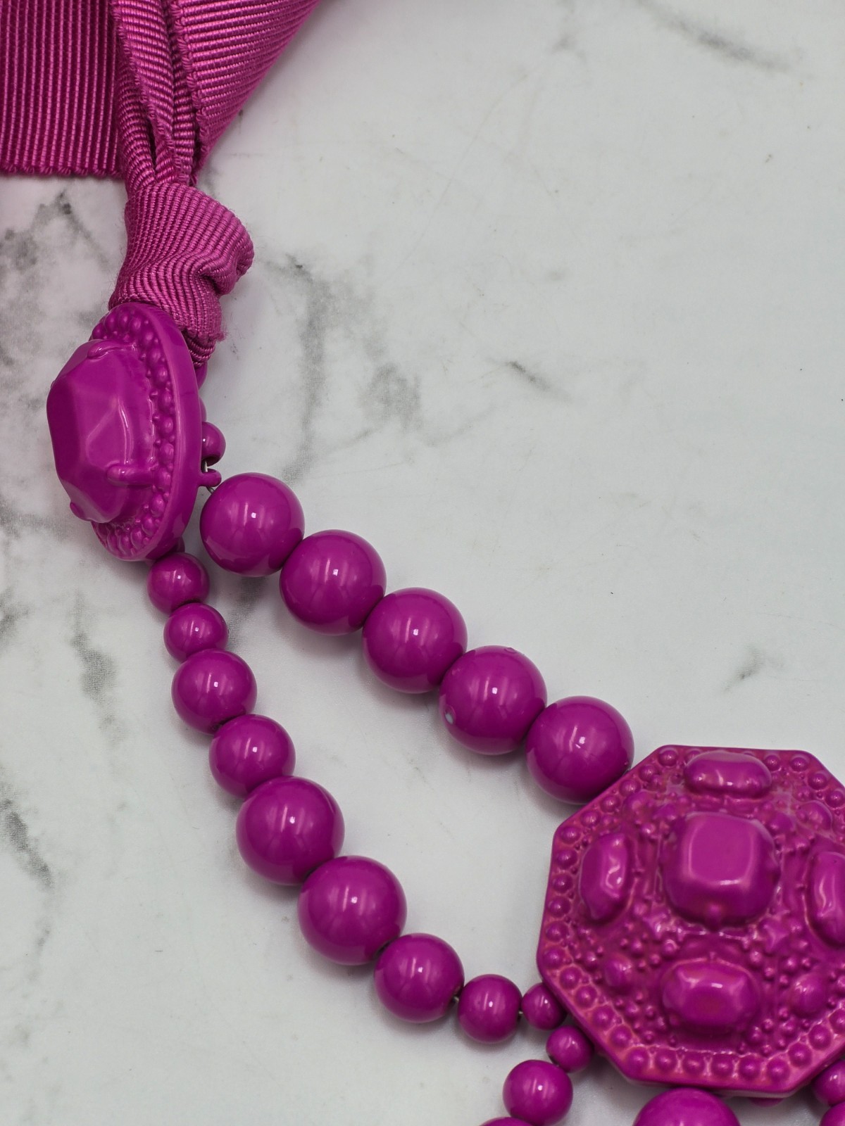 Lanvin H&M Pink Statement Necklace Ribbon Bib Rare Designer Collab