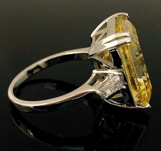 RARE 8.40 Ct Champagne Emerald Cut Solitaire Treated Diamond 925 Silver Ring