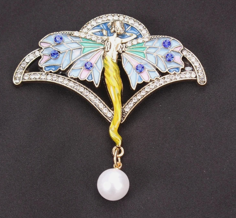 Middle Anicent Flower Fairy Pearl Enamel Brooch High-end Clothing Pins Jewelry ！