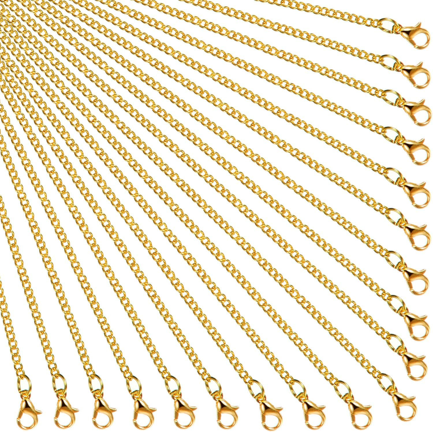 Hicarer 24 Pack Gold Plated Necklace Chain for Women Bulk 16-26 Inch 2 Mm Gold P