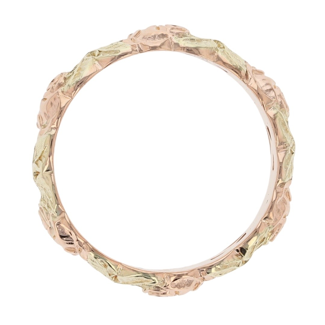 8.7mm Sculpted Rose Flower Vine Band Ring 14k Multi-Tone Gold 9.83g Size 10.5