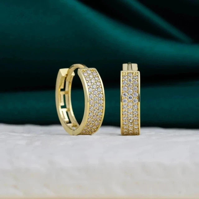 Women Hoop Earring 2Ct Round Cut Lab Created Diamond 14k Yellow Gold Plated
