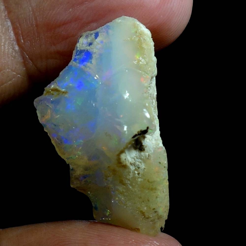 24.35 Ct 100% Natural Ethiopian Crystal Black Opal Play Of Color Rough Specimen