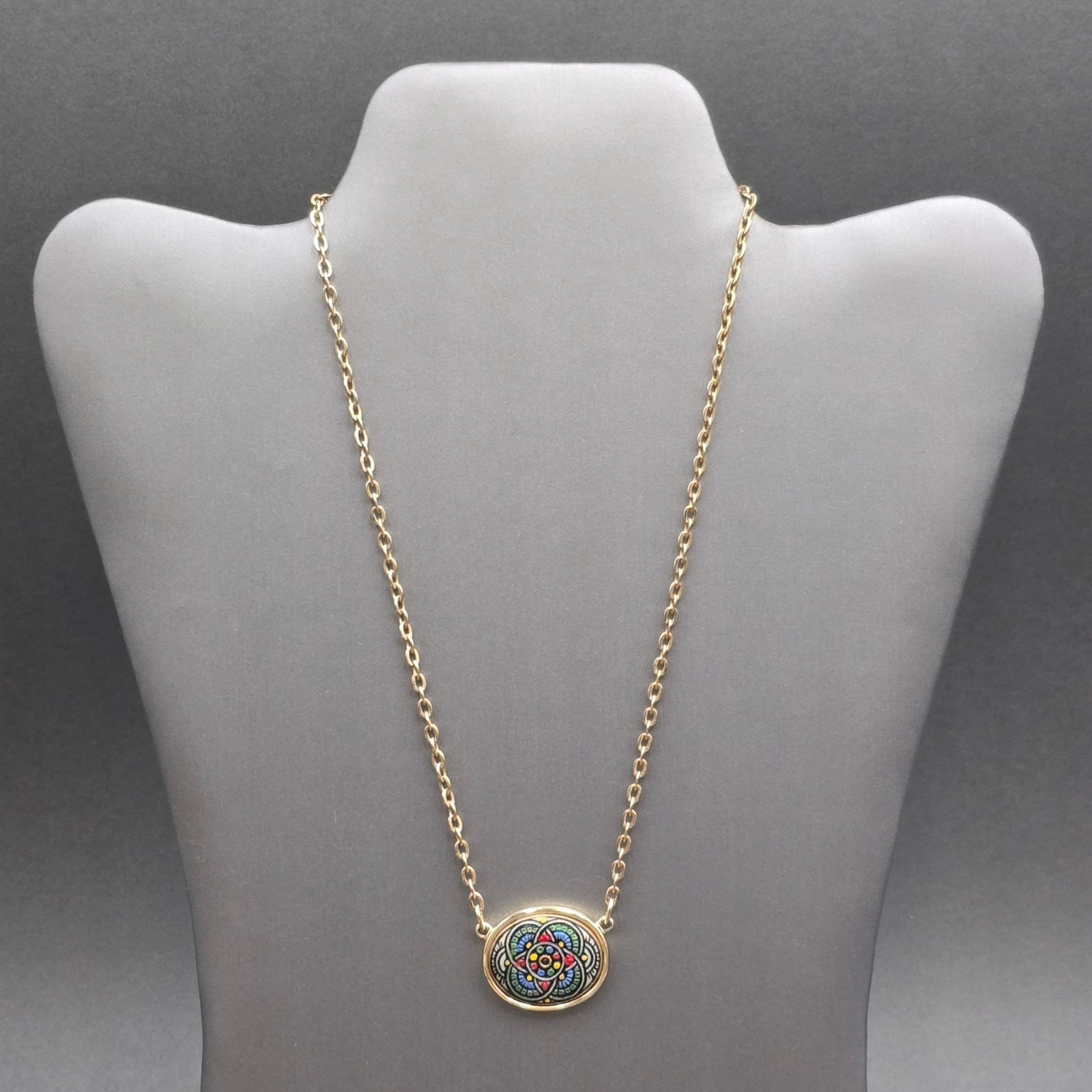 Vintage Sarah Coventry Calypso Gold Plated Mosaic Necklace 16″ Statement Piece