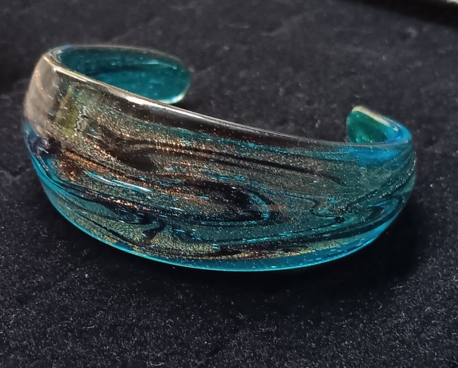 Art Glass Cuff Bracelet Murano 24k Gold Flecks Avventurina Venetian Cobalt Blue