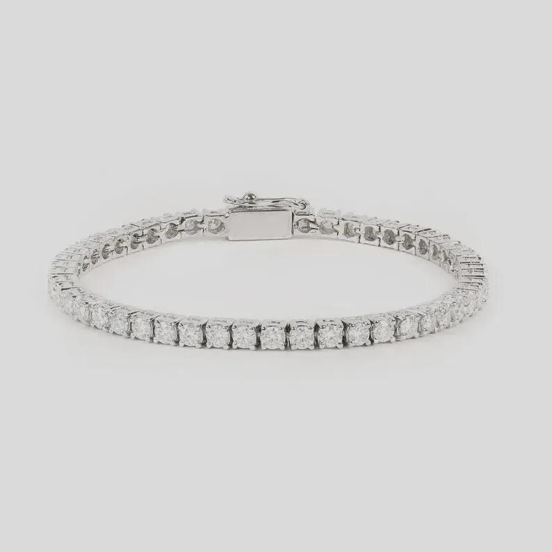 Unique Tennis Bracelet Round Natural Diamond 14k White Gold For Party Wear Gift