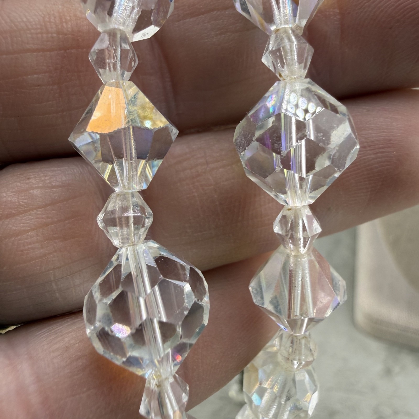 Vintage Glass Necklace Beaded Layered AB 15” READ