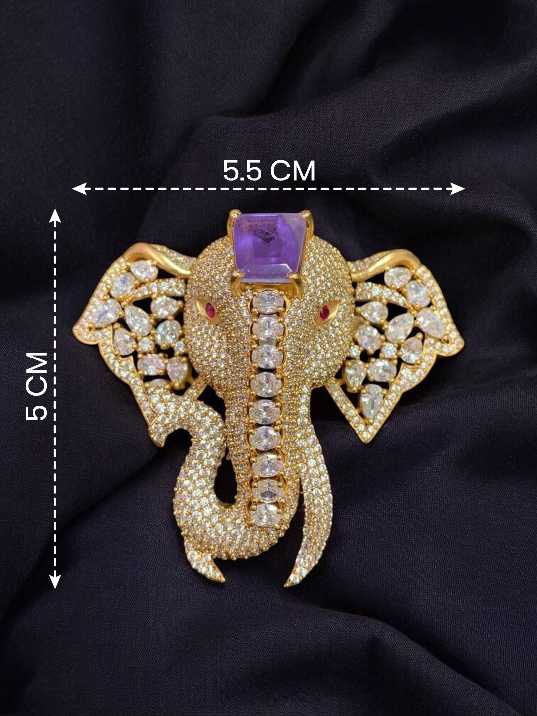 Luxury Elephant Head Brooch Pin Gold Plated Brass AAA AD Doublet Stone Brooch