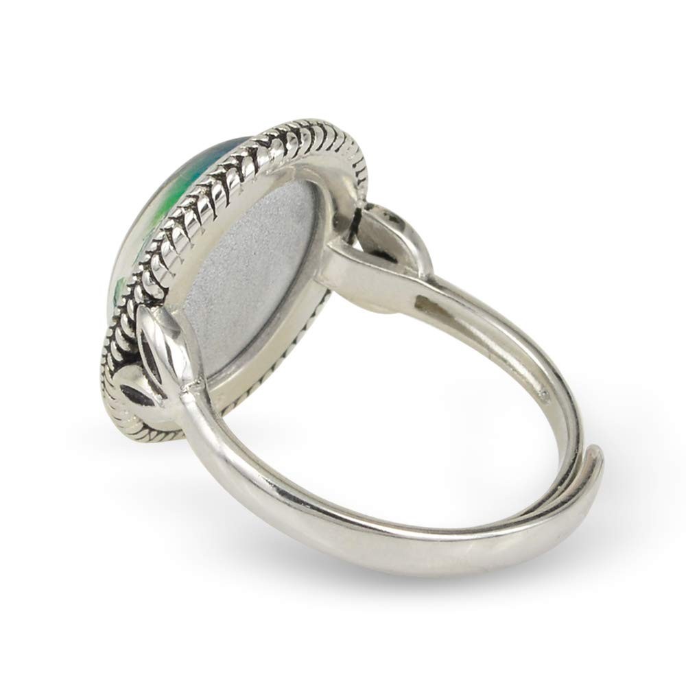 Vintage Adjustable Antique Silver Plated Mood Ring | Color Change Oval Stone, Gi