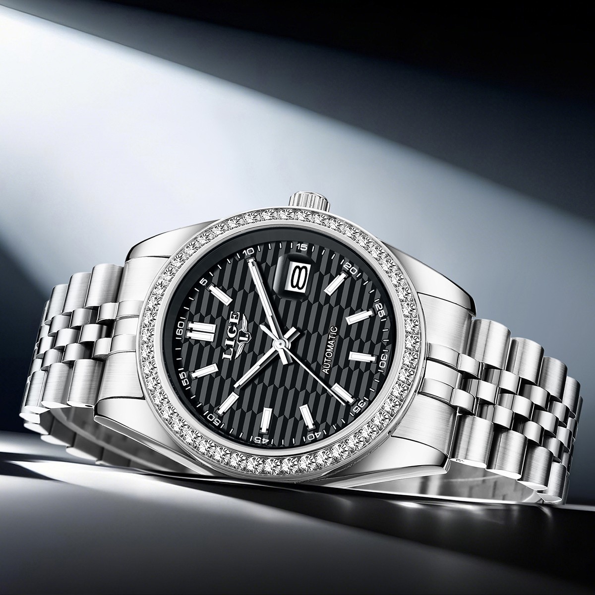 LIGE Men Watch Automatic Mechanical Date Waterproof Stainless Steel Wristwatch