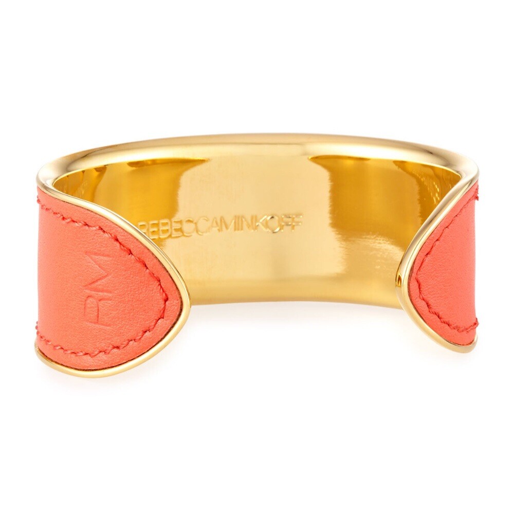 REBECCA MINKOFF ORANGE LEATHER/ENAMEL STUD CUFF GOLD BRACELET