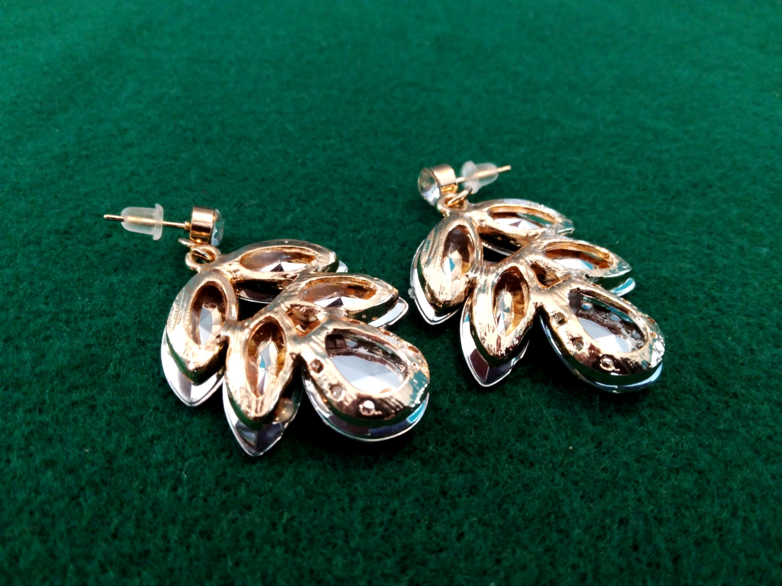 Contemporary Necklace Set Acrylic AB Marquis Stones Gold Tone Pierced Bridal