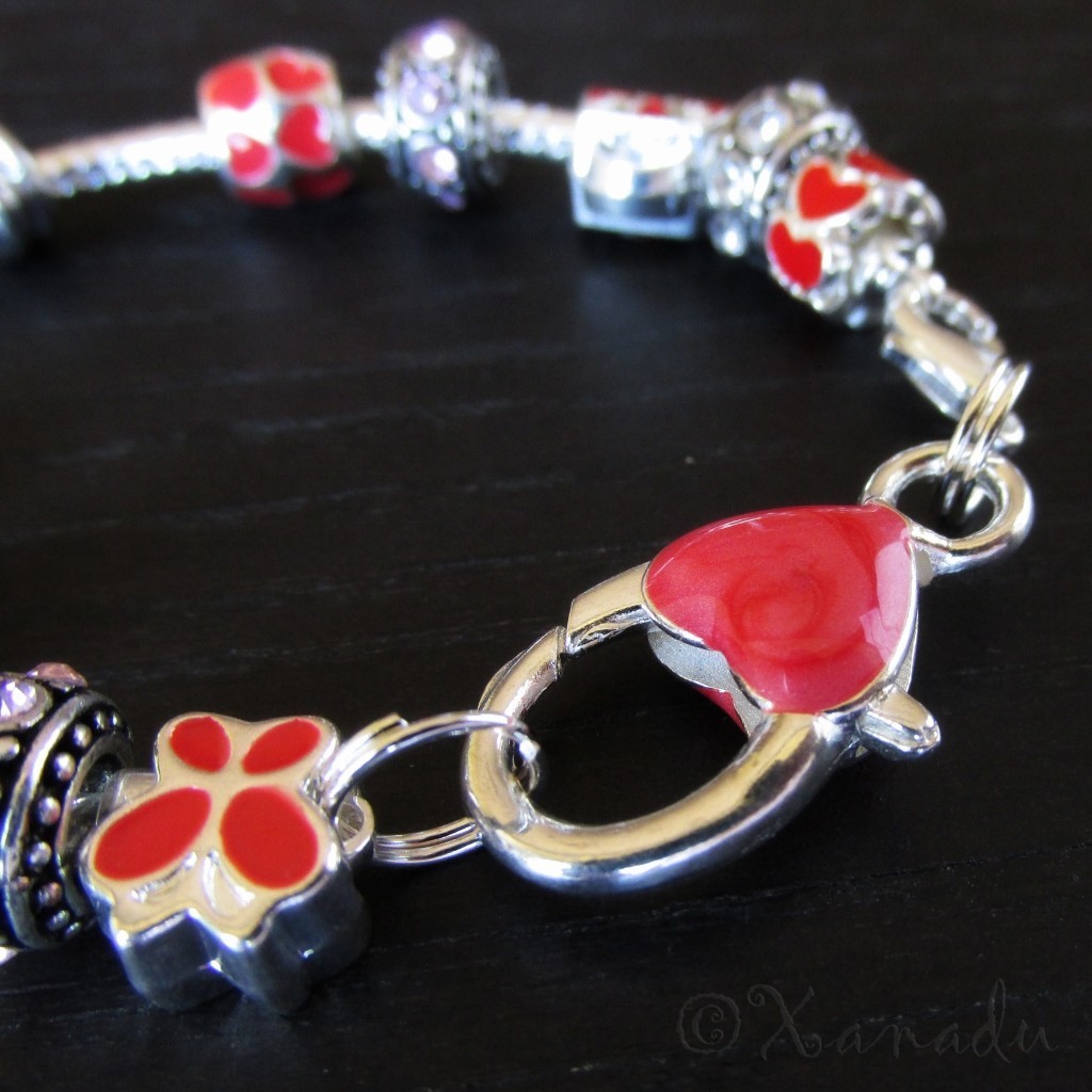 Red Hello Kitty Princess European Charm Bracelet With Ruby Red Rhinestone Beads