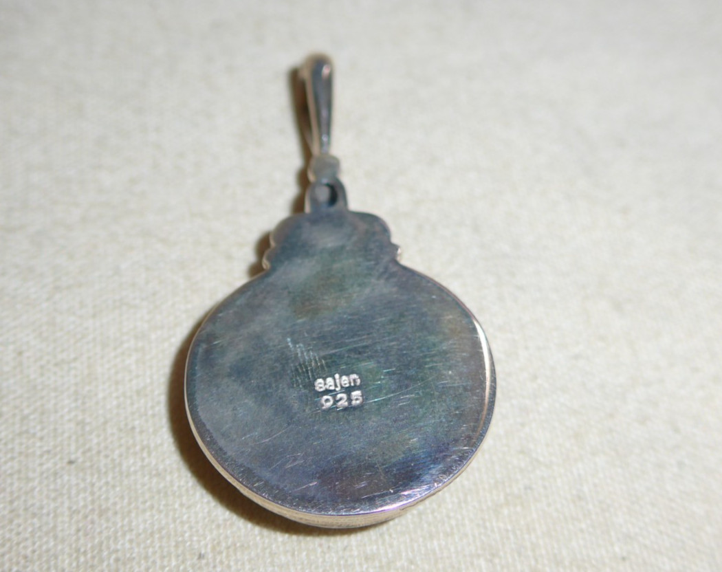 Sajen Sterling Silver Mother of Pearl Moon Face Blue Stone Pendant