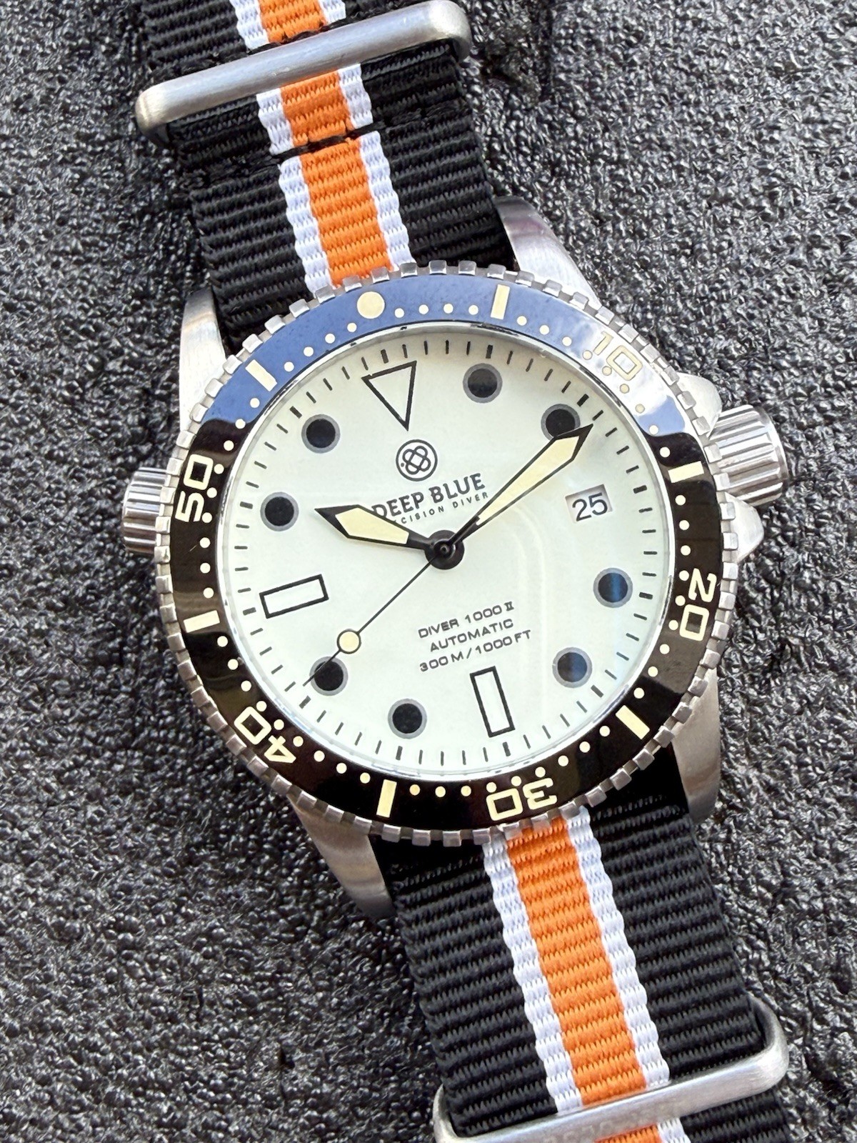 Deep Blue Precision Diver 1000 II 40mm White Full Lume Dial Nato Box Papers