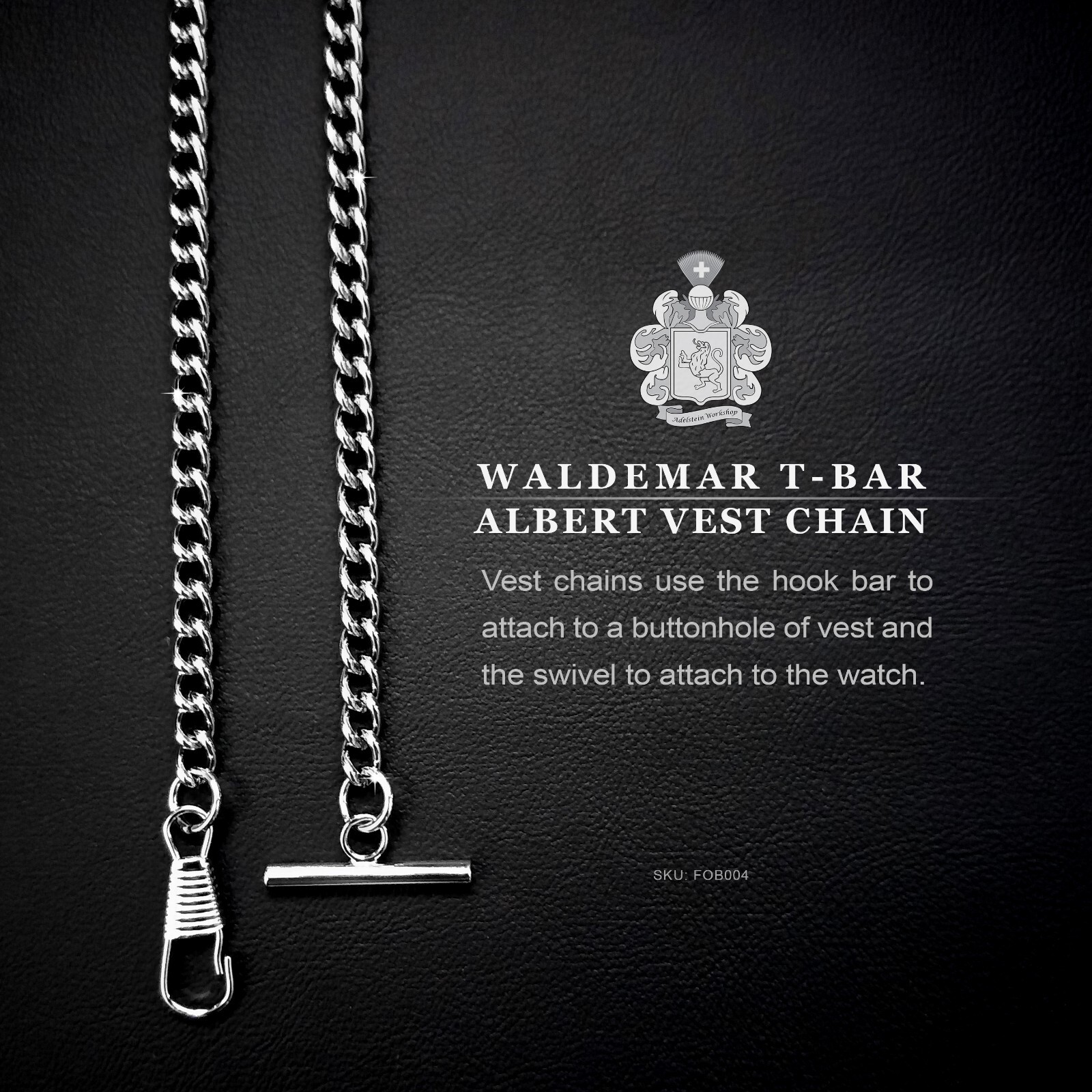 T-Bar Prince Albert Silver-Plated Vest-Pocket Watch Chain