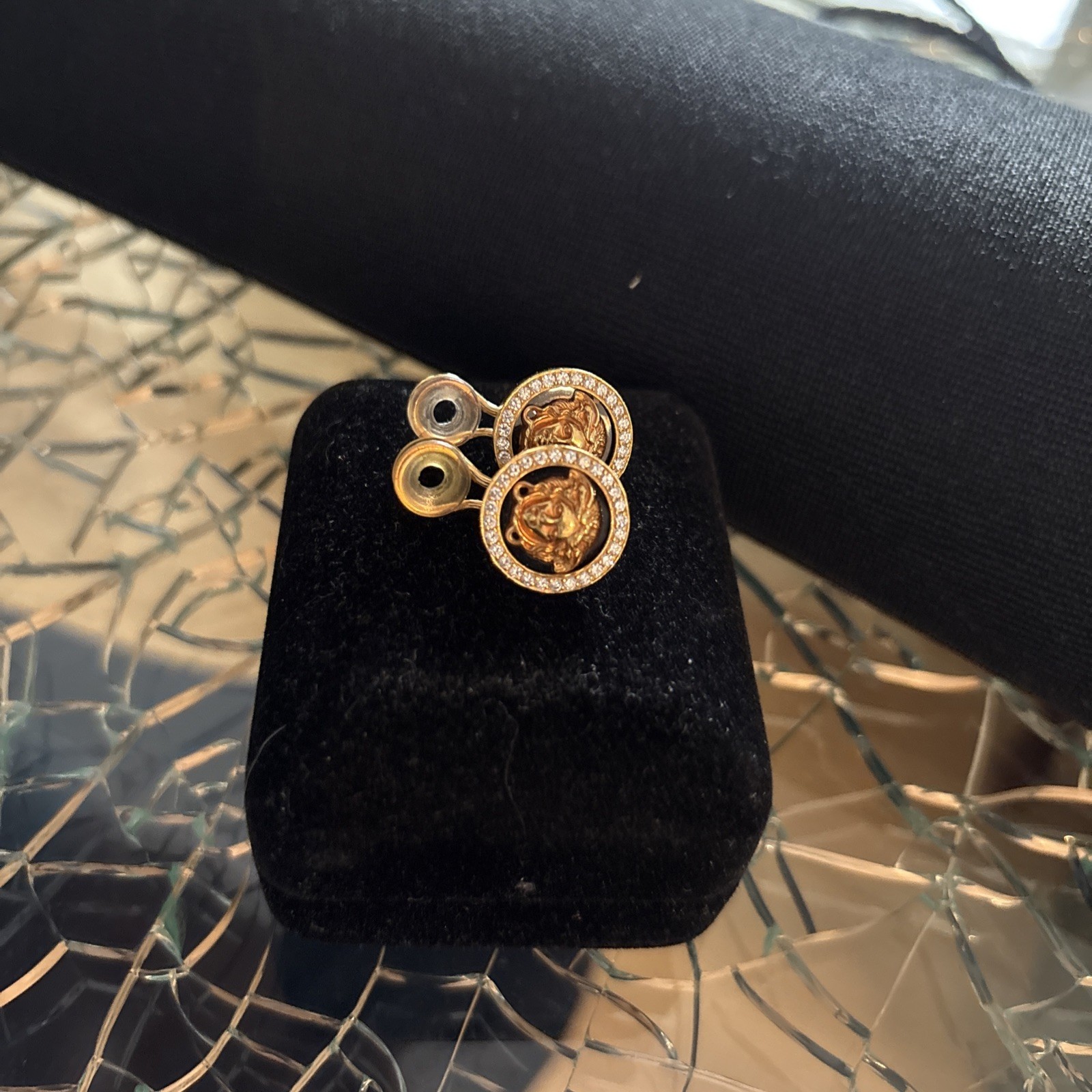 GIANNI VERSACE ATELIER MEDUSA 18K SOLID DIAMOND YELLOW GOLD PIERCED EARRINGS