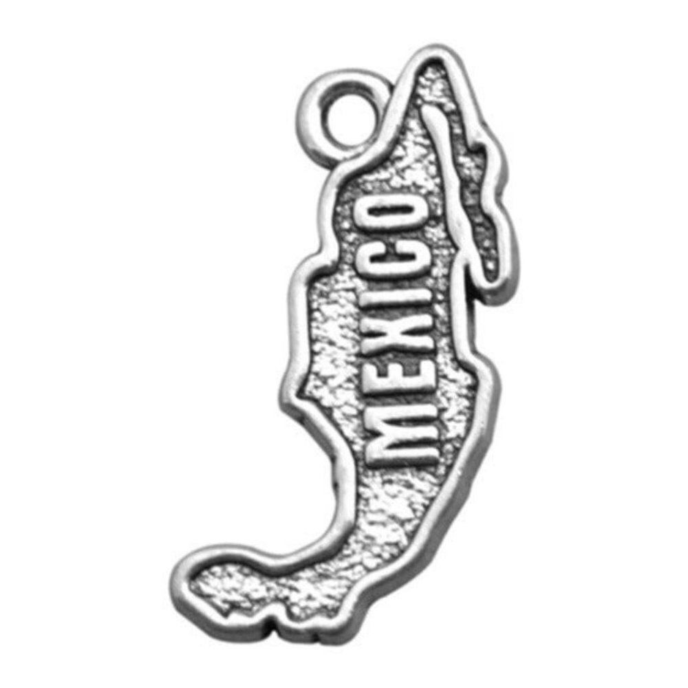 1 Inch Metallic Grey Mexico Map Outline Charm Pendant Travel Souvenir Boho Chic