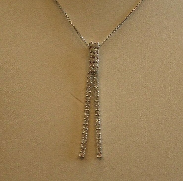 DOUBLE BAR DESIGN NECKLACE PENDANT W/ LAB DIAMONDS/ 925 STERLING SILVER / 18”