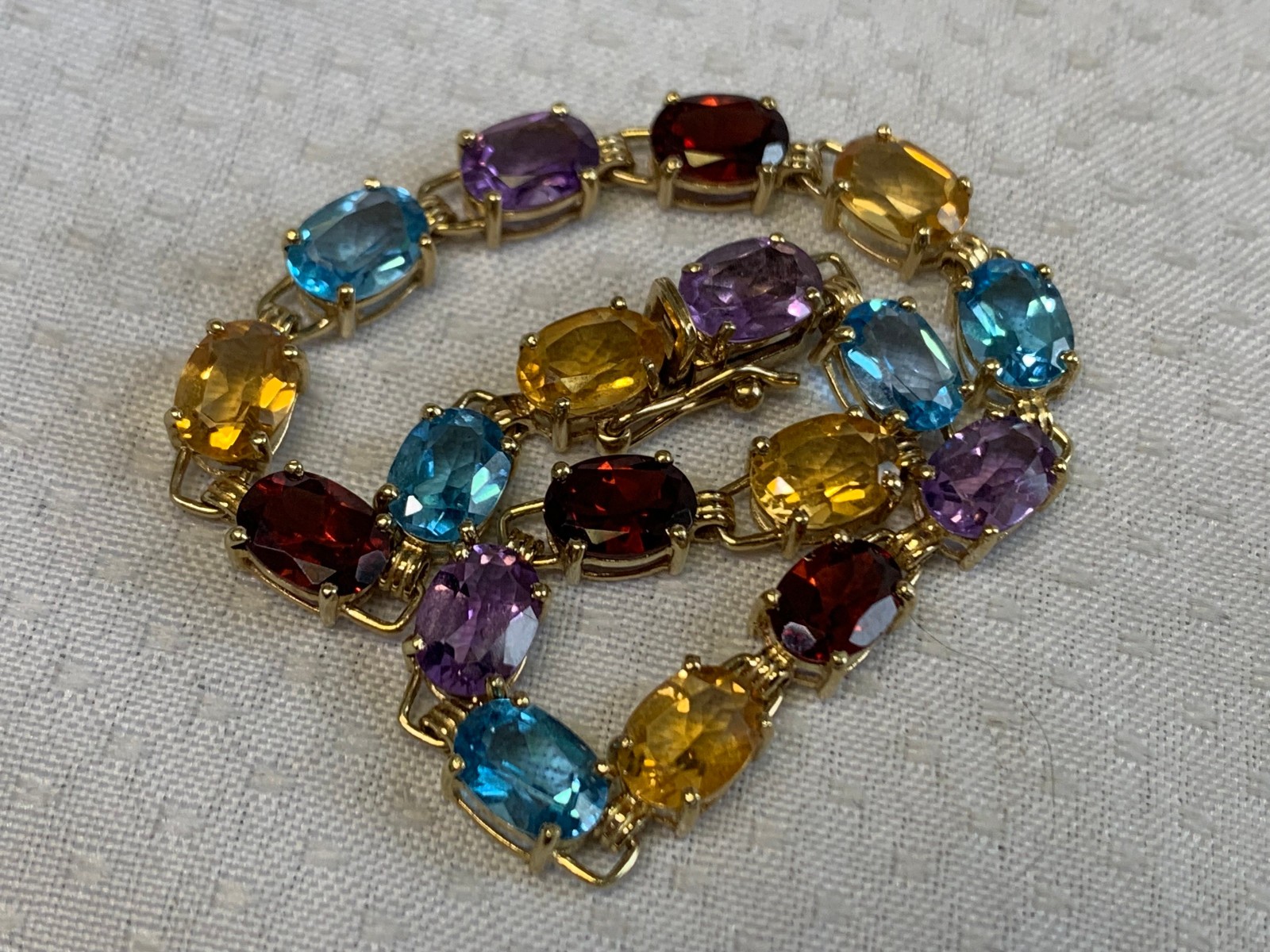 10K Yellow Gold Bracelet 7.69g Fine Jewelry 7″ Multicolor Stones *READ*