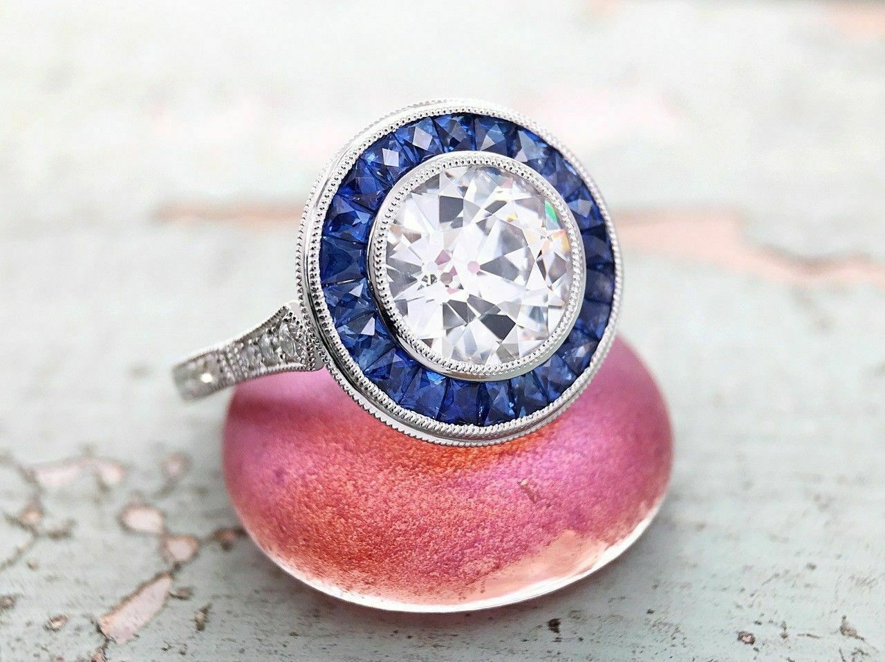 Lab-Created 2.95CT Round Cut Diamond & Sapphire Vintage Art Deco Engagement Ring