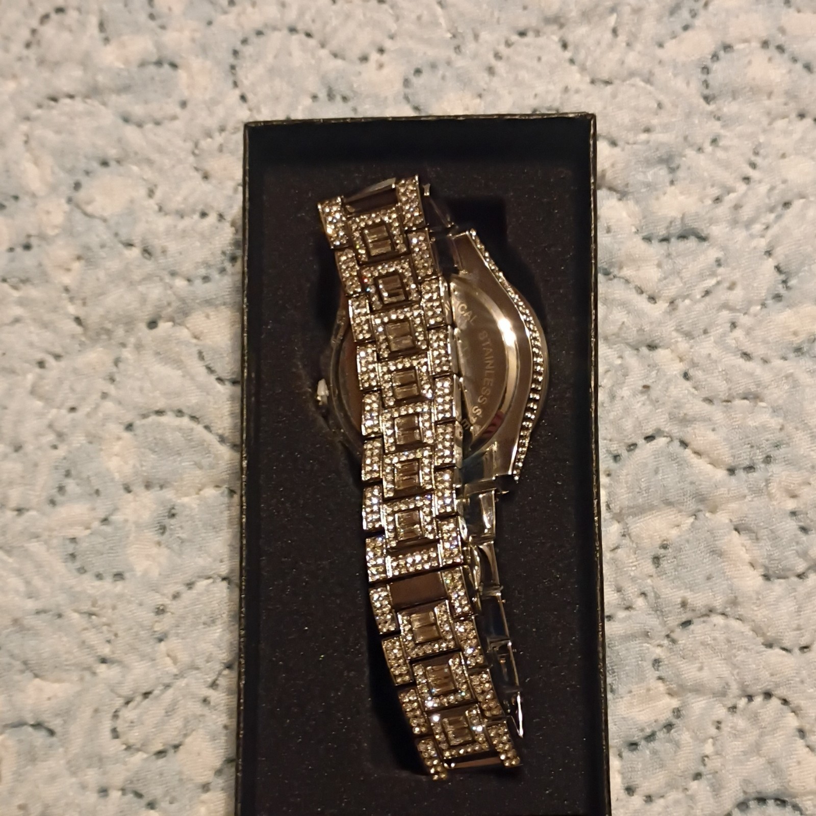 Silver Stainless Steel Automatic Day/Date Gemmed Watch 40-43.9mm Box