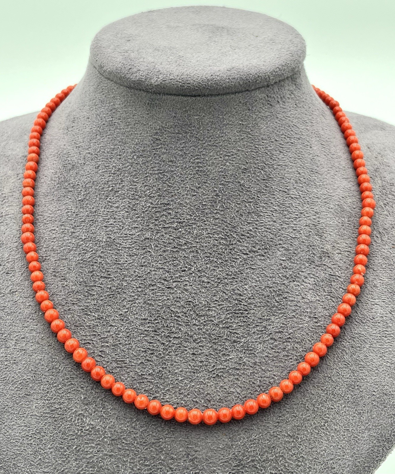 Natural Mediterranean Red Coral Necklace 4mm with 18kt Gold Clasp