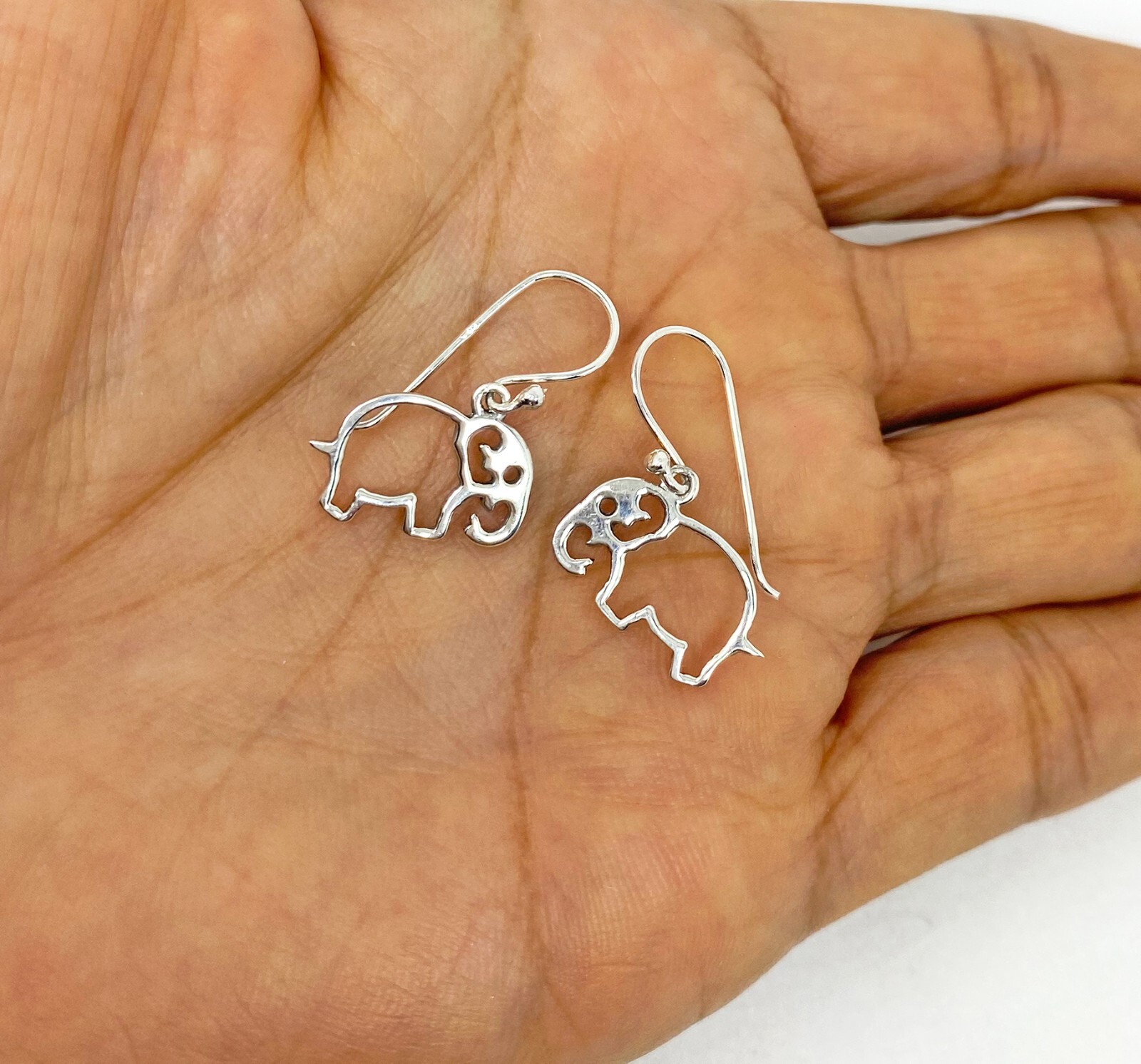 Minimalist Cutout Elephant Drop Earrings 925 Sterling Silver, Handmade Jewelry