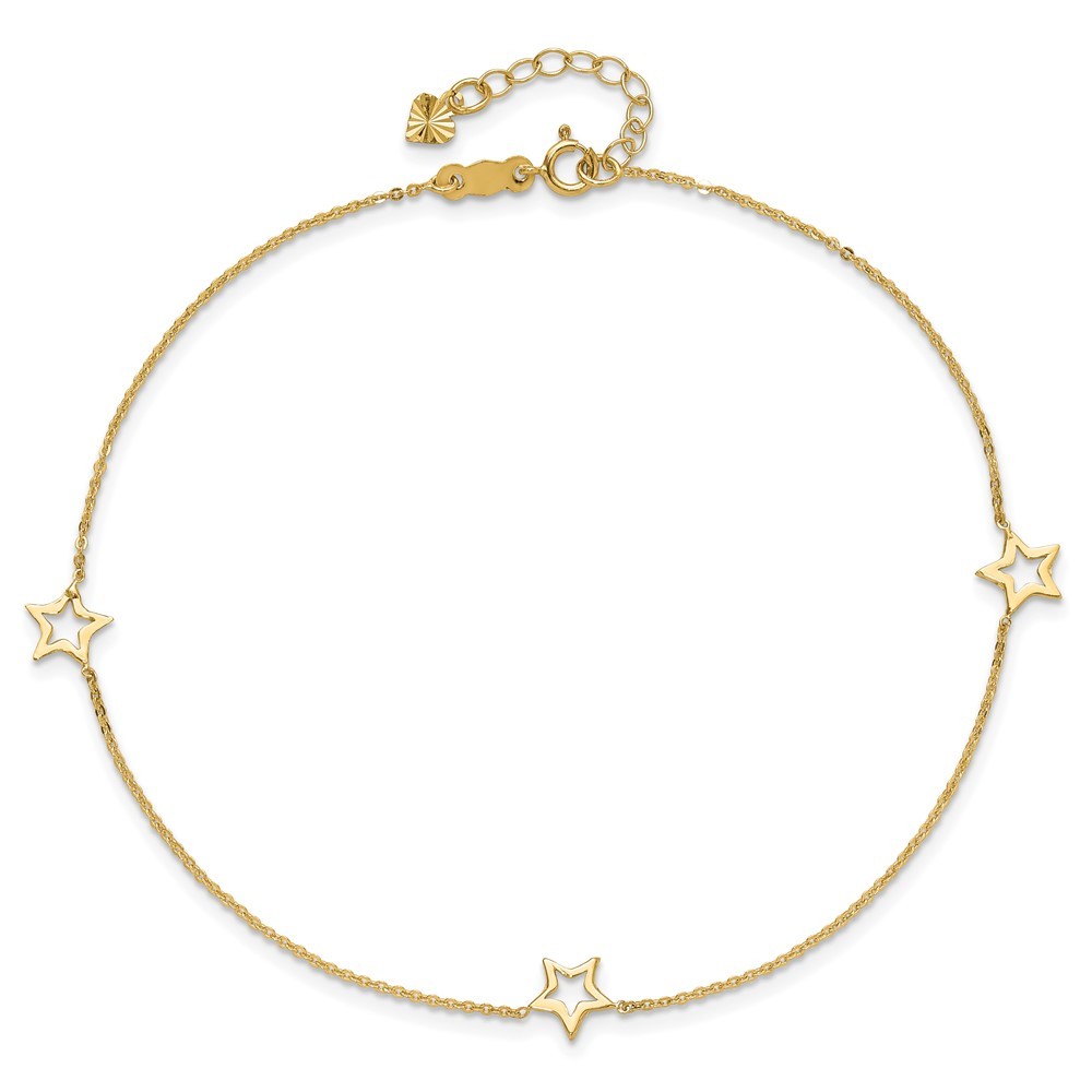14k Yellow Gold Adjustable Star 9in Plus 1in extension Anklet 1.05g