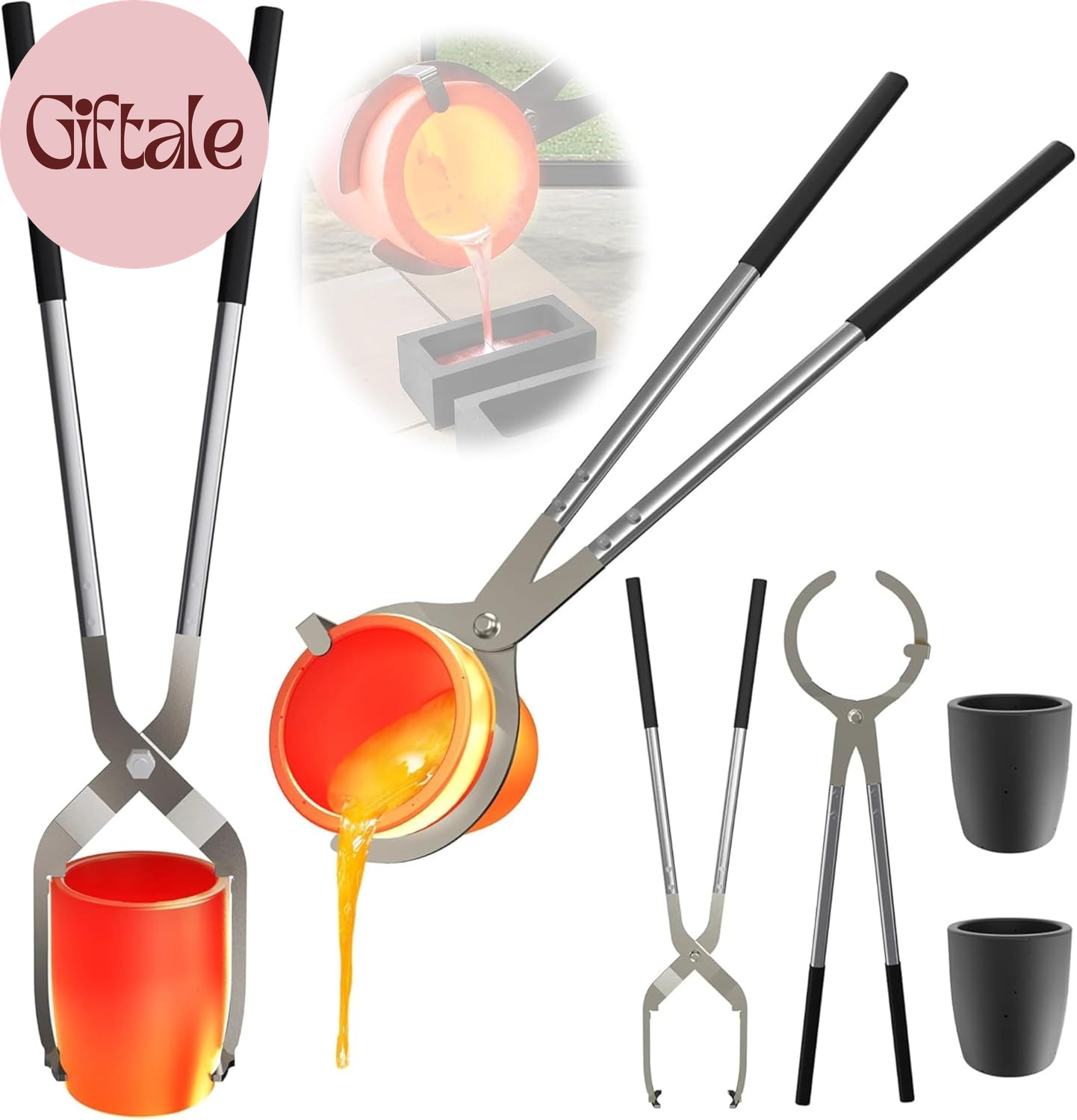 #10 (26Lbs-12Kg) Crucible Tongs Set with Lifting Tongs, Pouring Tongs and 2 Grap
