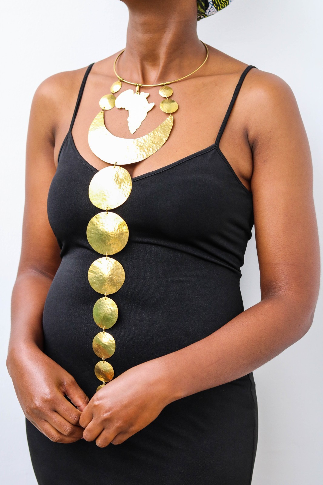 Handmade African Brass Necklace Africa Map Pendant Tribal Statement Jewelry