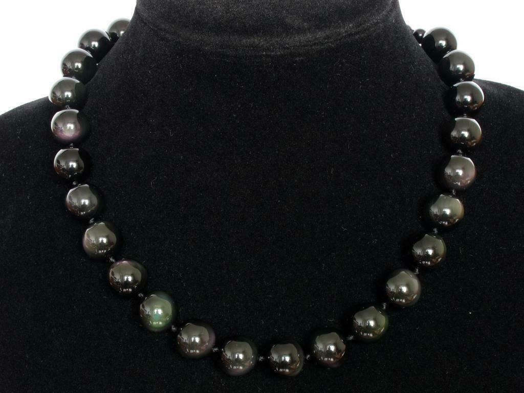 Genuine Black Obsidian 6mm-14mm Round Beads Gemstone Necklace 14-50 in